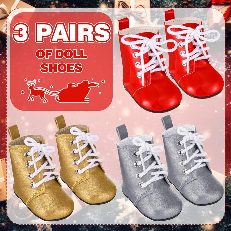 Bencailor 3 Pairs Winter 18 Inch Doll Boots and Shoes Christmas Dolls Shoes American Themed Boots Skates for Dress up(Groovy Style) - Image 4
